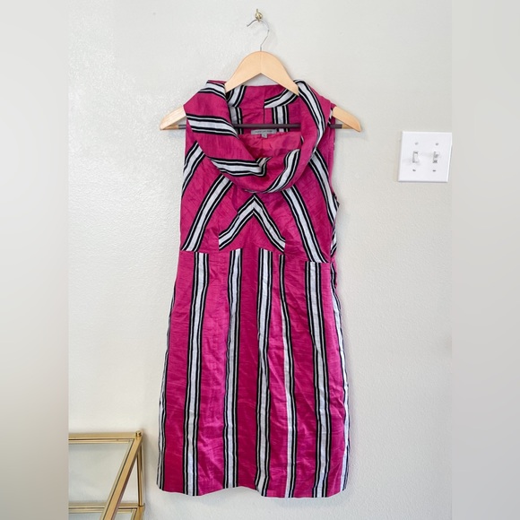 Pink Stripe Linen Cocktail Dress with Cowl Neck - Picture 1 of 5